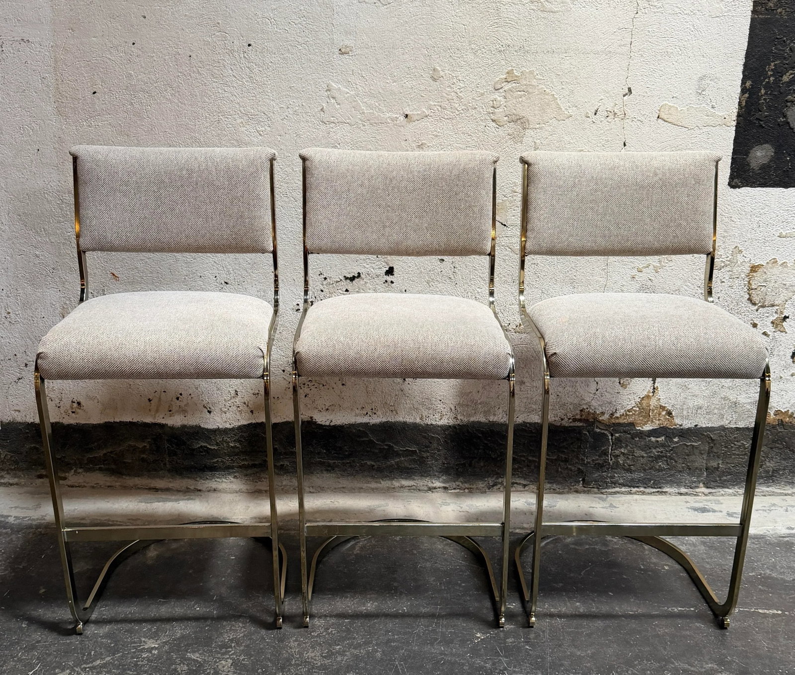Set of Three Milo Baughman Style Modernist Brass Bar Stools by Cal-Style Circa 1970 - 4