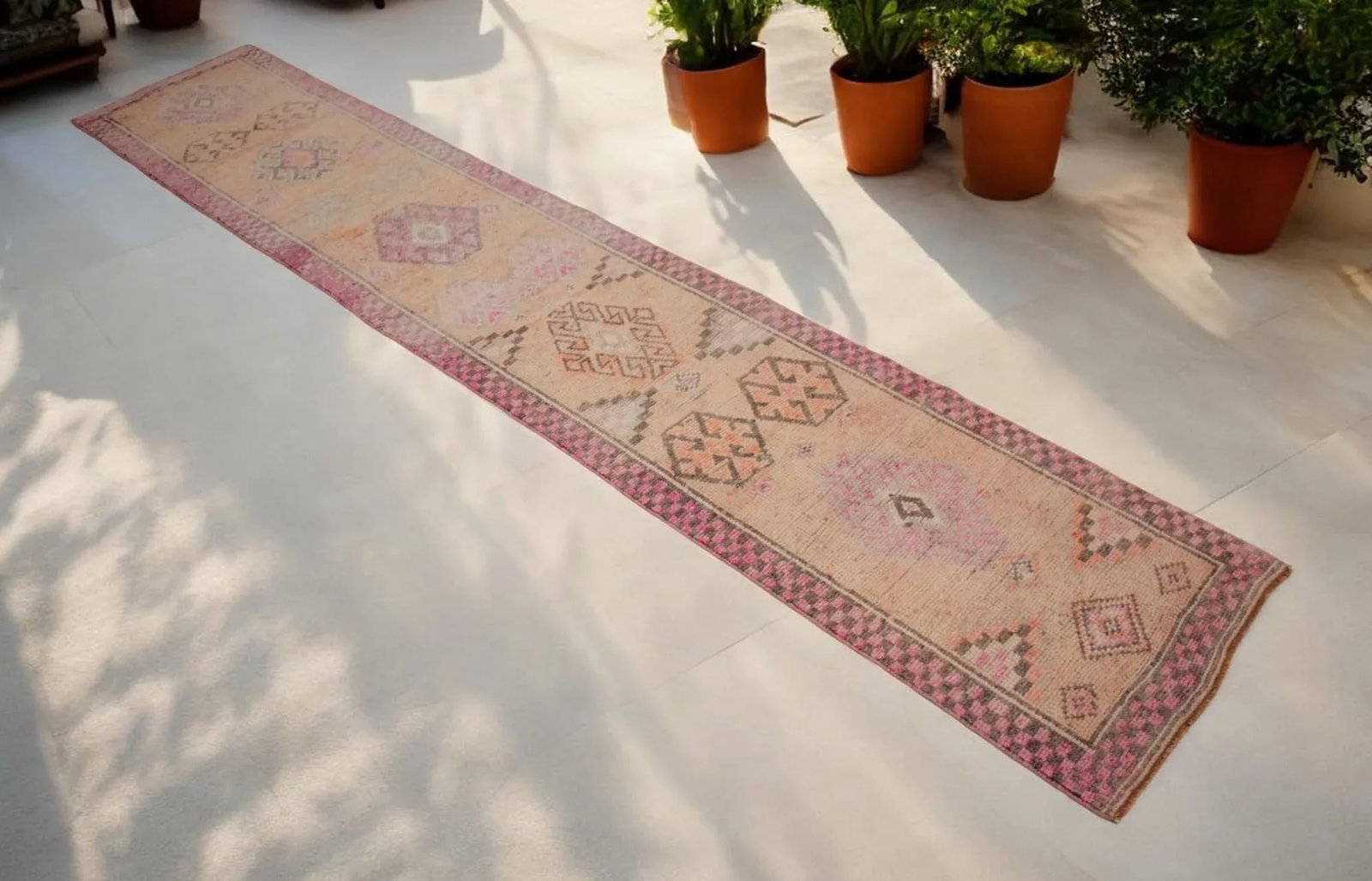Kurdish Runner Herki Rug. Hand-Knotted Tribal Pink Hallway Rug - 2"²6"³ × 13"² - 3