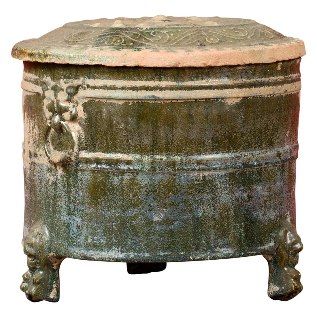 202 BC Chinese Han Dynasty Glazed Terracotta Lidded Vessel with Feet - 13