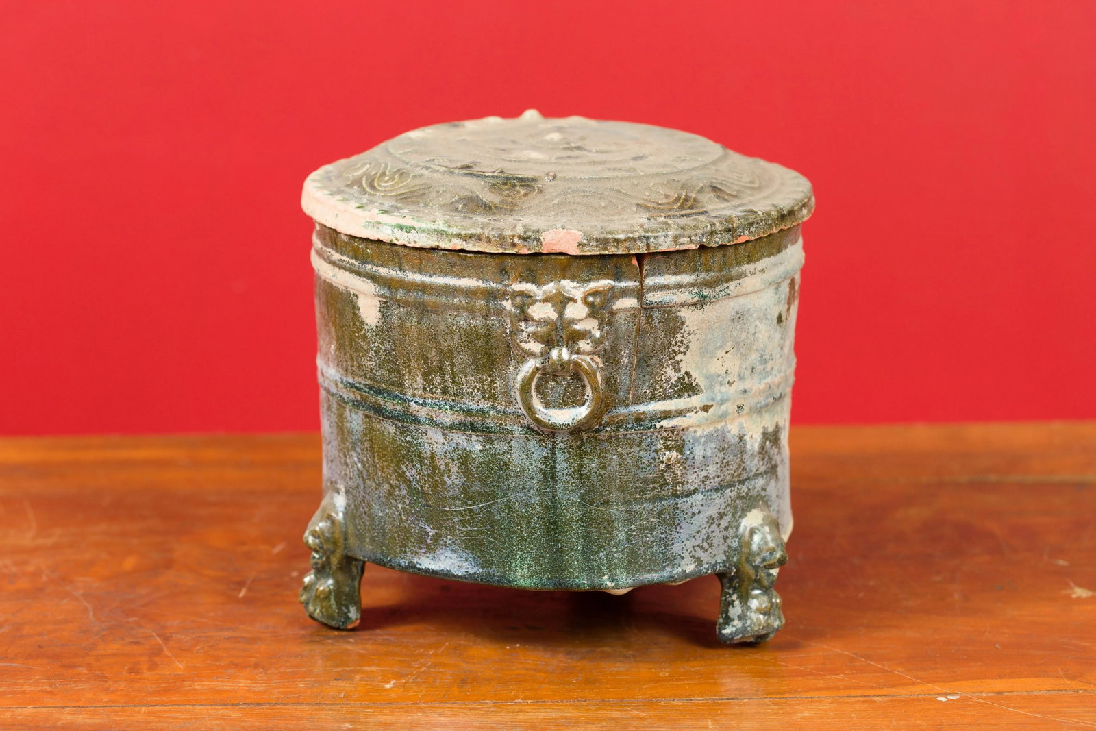 202 BC Chinese Han Dynasty Glazed Terracotta Lidded Vessel with Feet - 3