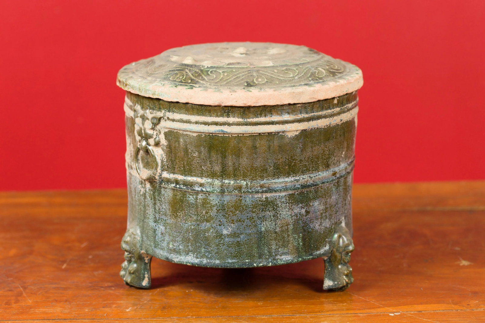 202 BC Chinese Han Dynasty Glazed Terracotta Lidded Vessel with Feet - 4