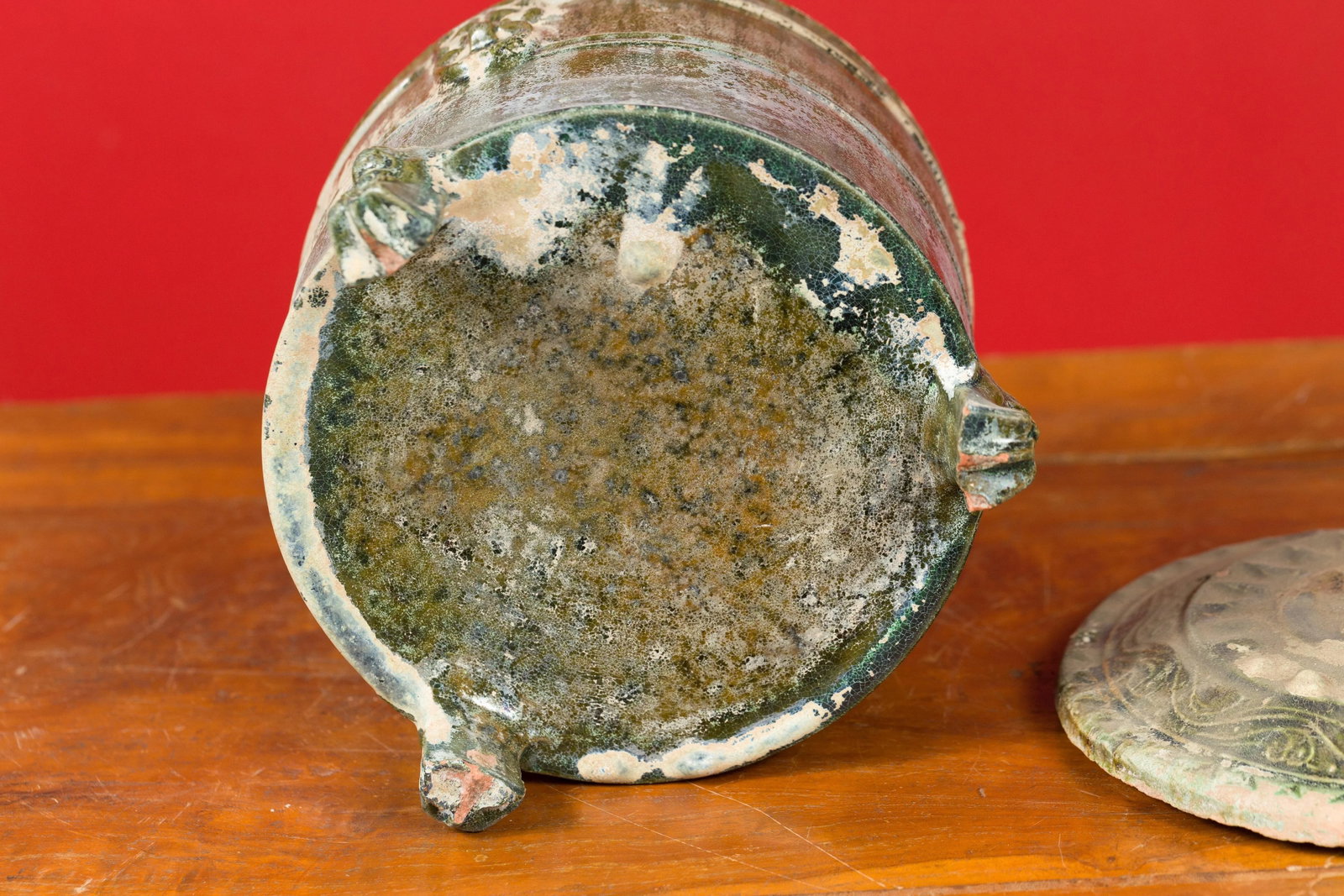 202 BC Chinese Han Dynasty Glazed Terracotta Lidded Vessel with Feet - 5