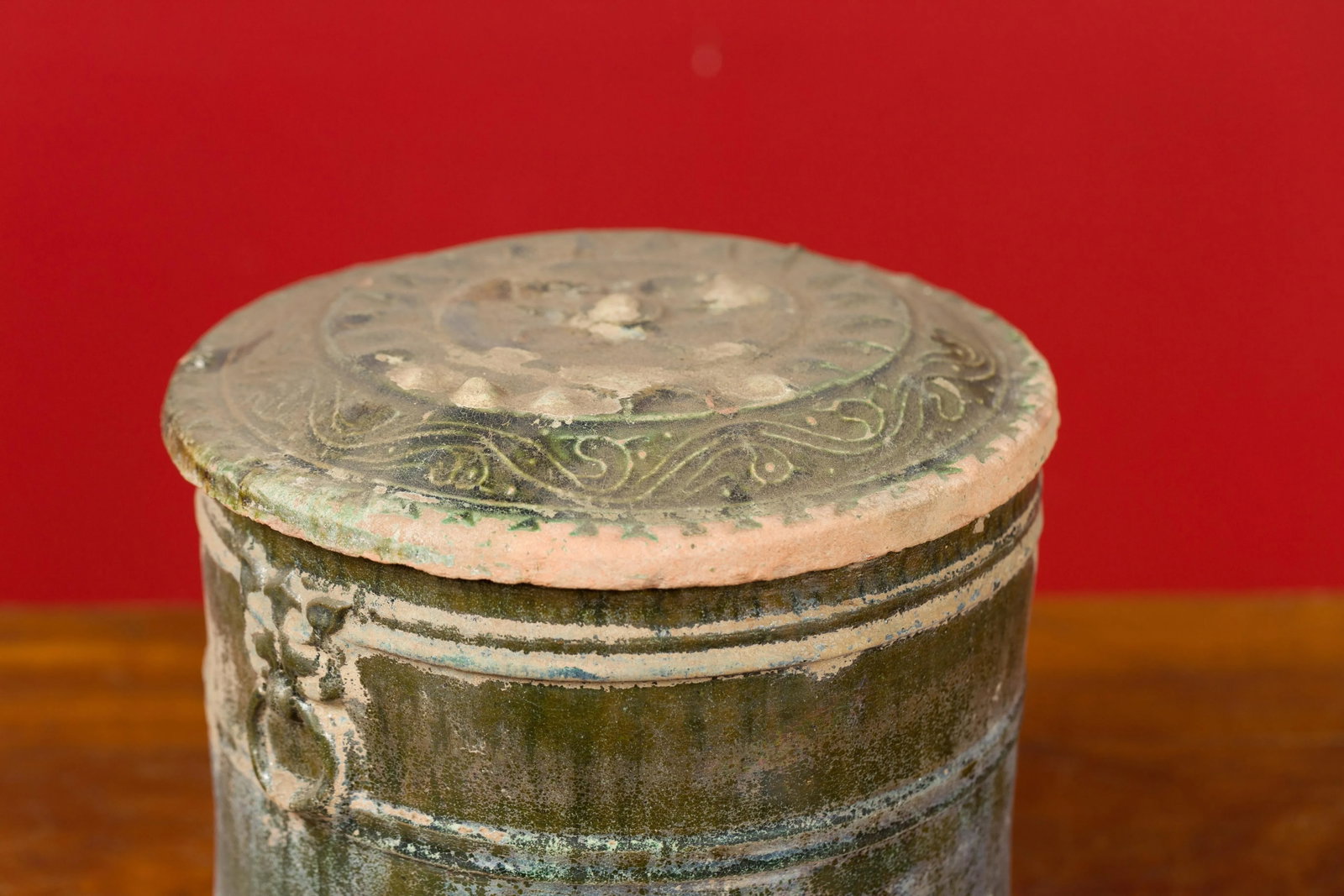 202 BC Chinese Han Dynasty Glazed Terracotta Lidded Vessel with Feet - 8