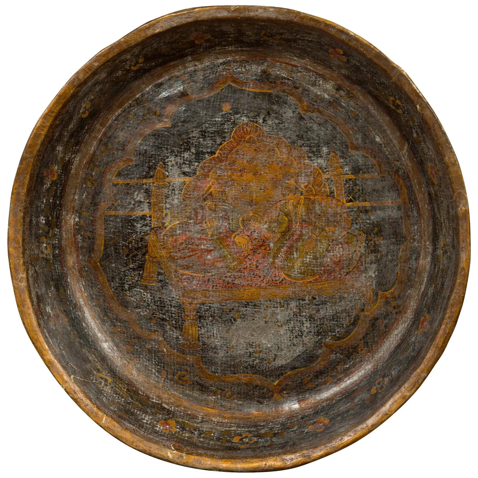 Mid 19th Century Antique Mughal Inspired Hand Painted Indian Market Tray - 10