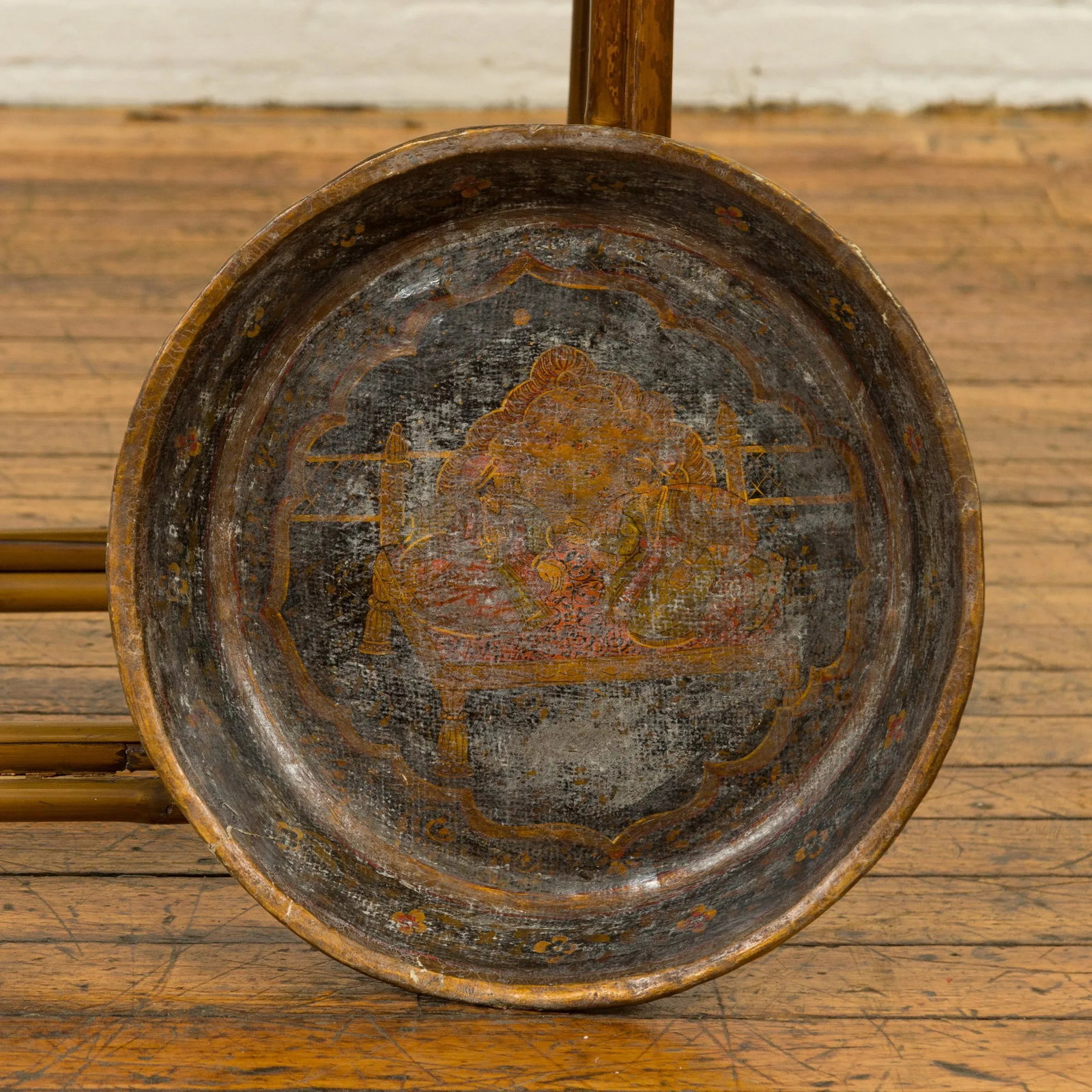 Mid 19th Century Antique Mughal Inspired Hand Painted Indian Market Tray - 2