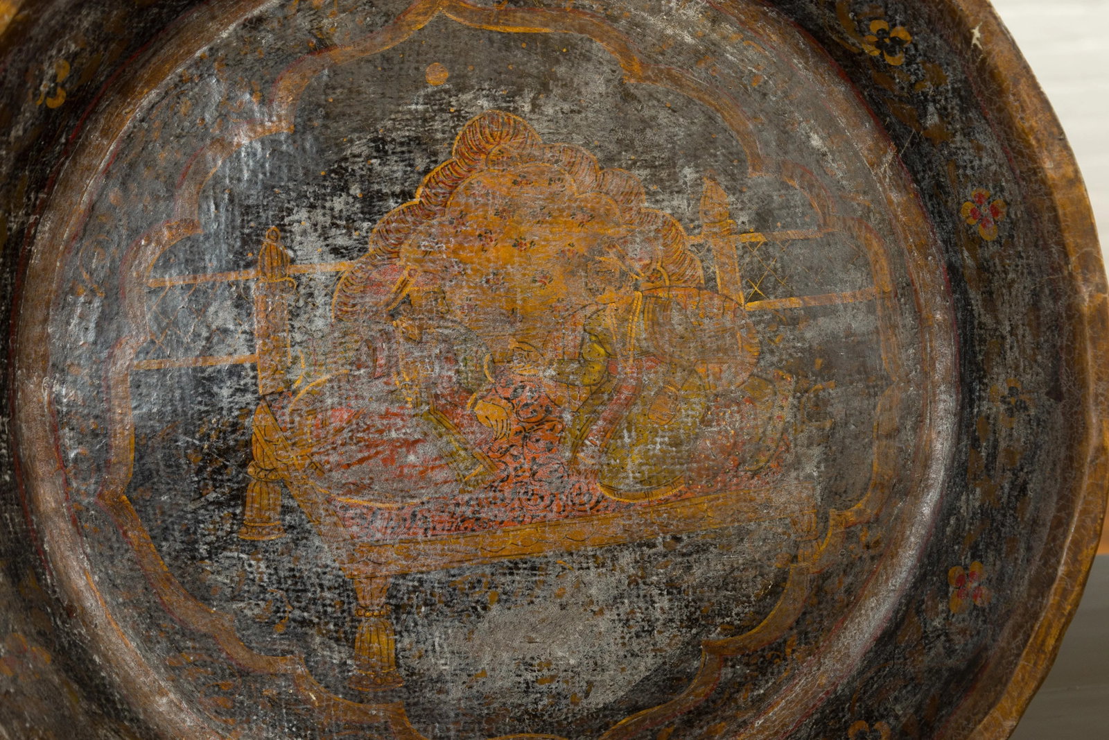 Mid 19th Century Antique Mughal Inspired Hand Painted Indian Market Tray - 5