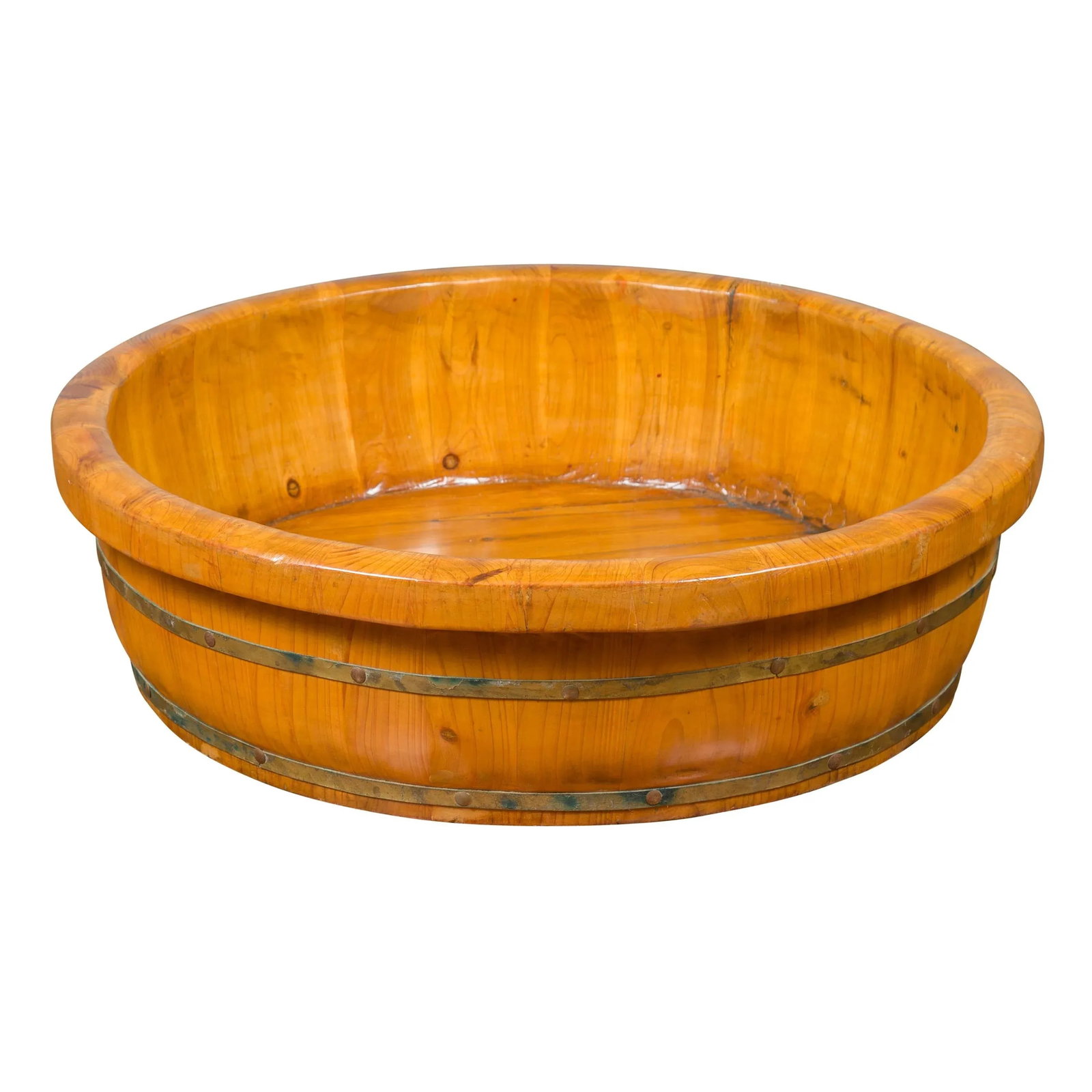 Mid 19th Century Chinese Qing Dynasty Period Elm Round Rice Tray with Brass Braces - 13