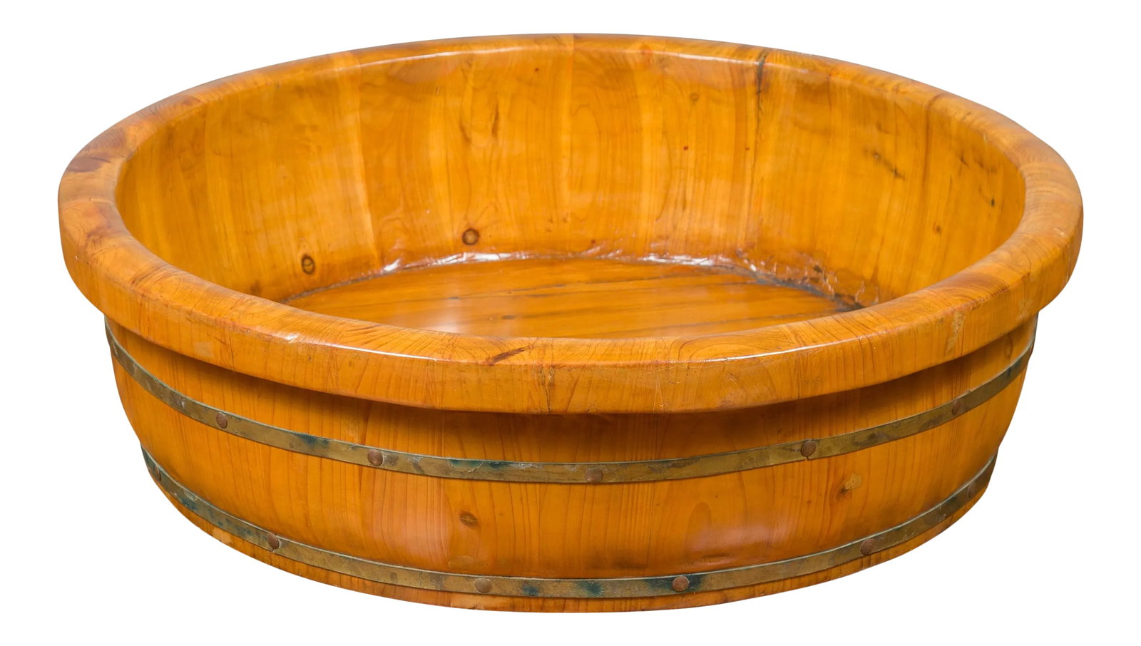 Mid 19th Century Chinese Qing Dynasty Period Elm Round Rice Tray with Brass Braces (1 of 13)
