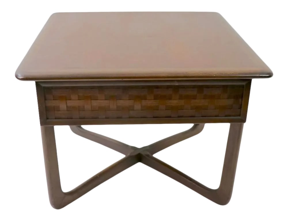 Mid Century Side Table Perception by Lane: Classic Perception End, or Side Table, by Lane Altavista. This example is in very good, original, and clean condition. It features one pull out drawer with the signatire basketweave pattern, and conti