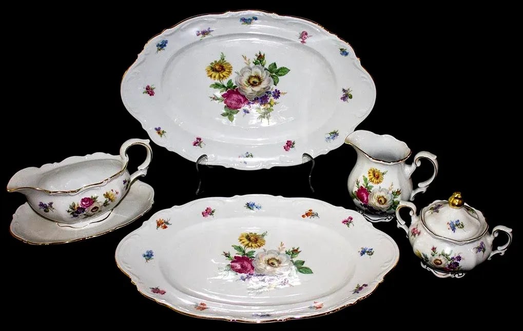 1960s Traditional Mitterteich China Meissen Floral Pattern - 5 Serving Pieces - 2