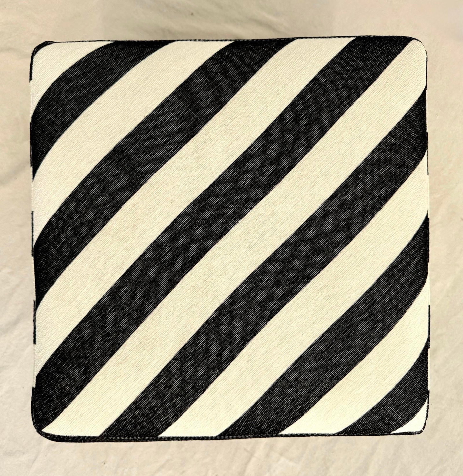 Modern Postmodern Black and White Striped Newly Upholstered Vintage Cube Ottoman - 3