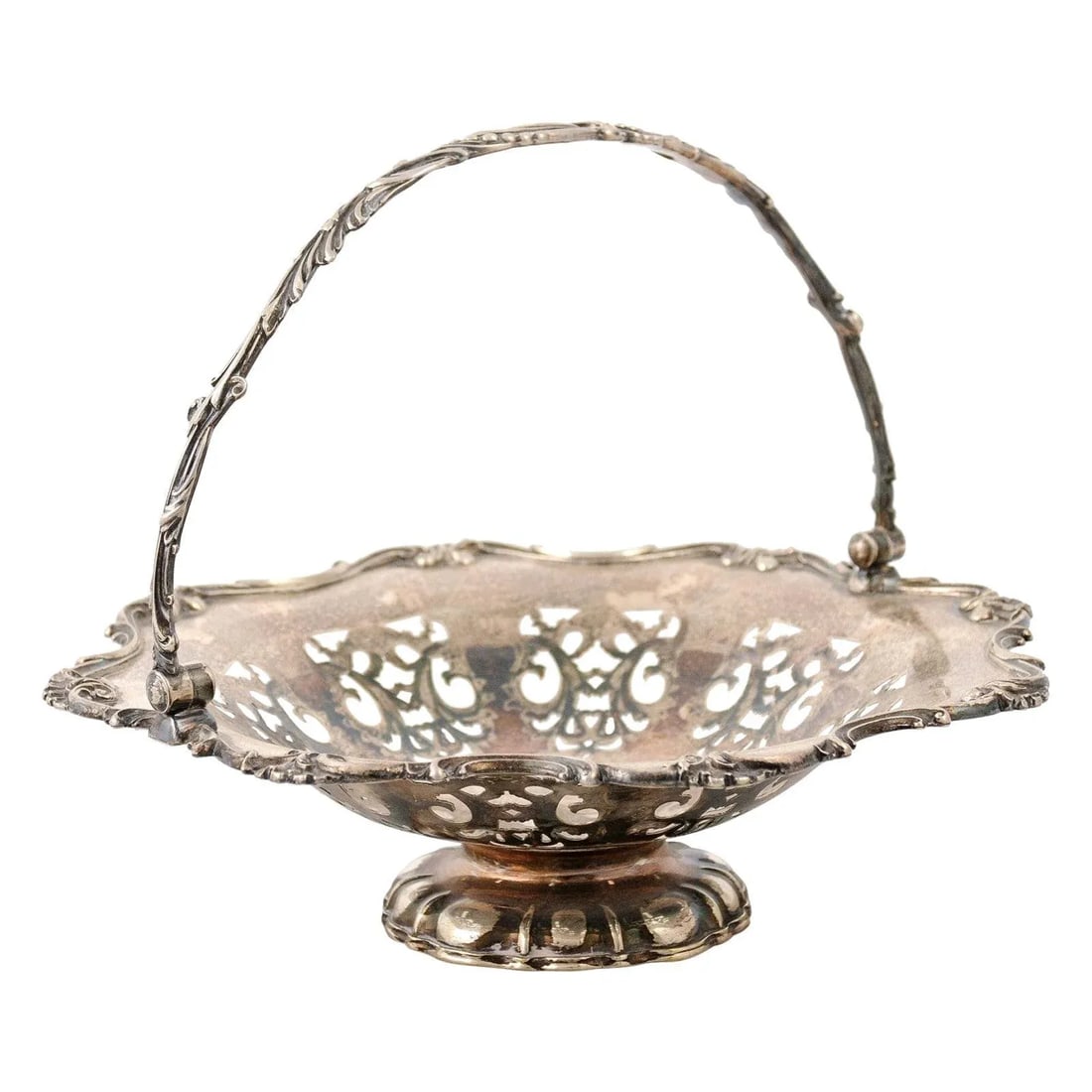 English Victorian Late 19th Century Melvin Pratt Silver Cake Basket with Handle - 12