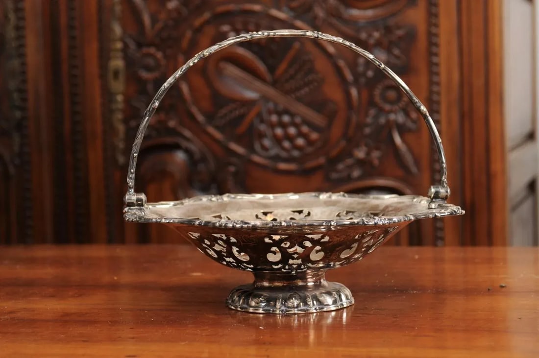 English Victorian Late 19th Century Melvin Pratt Silver Cake Basket with Handle - 7