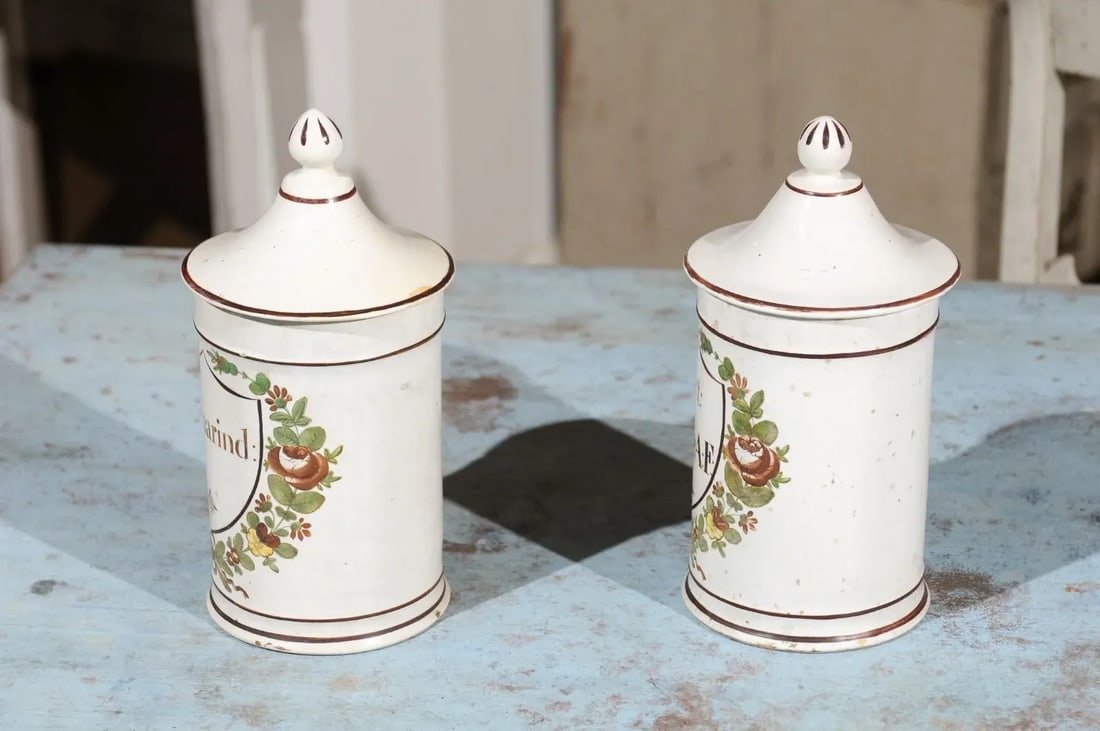 Late 18th Century French Directoire Lidded Apothecary Jars with Labels- a Pair - 11