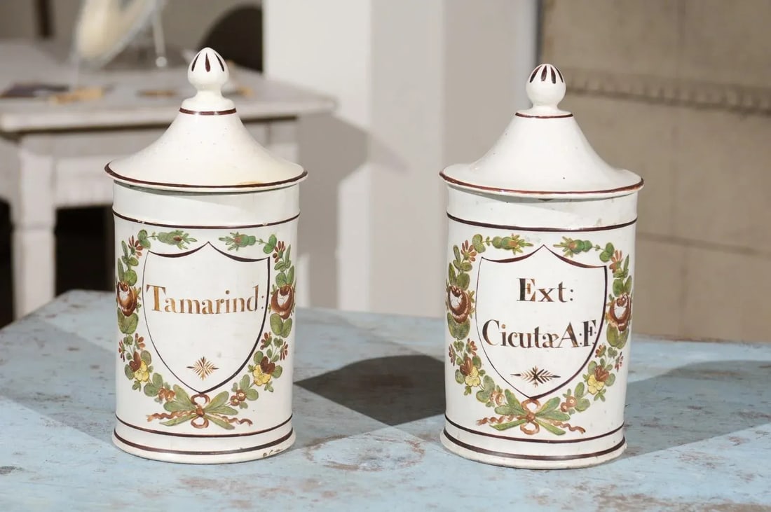 Late 18th Century French Directoire Lidded Apothecary Jars with Labels- a Pair - 2