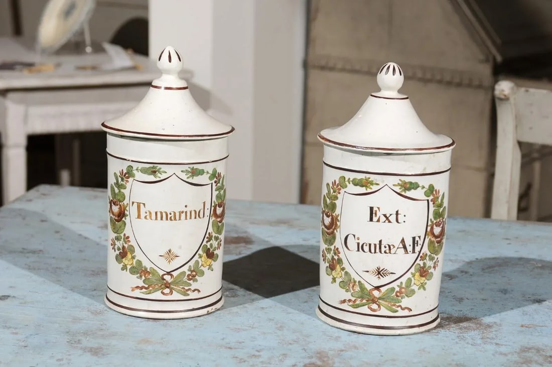 Late 18th Century French Directoire Lidded Apothecary Jars with Labels- a Pair - 3