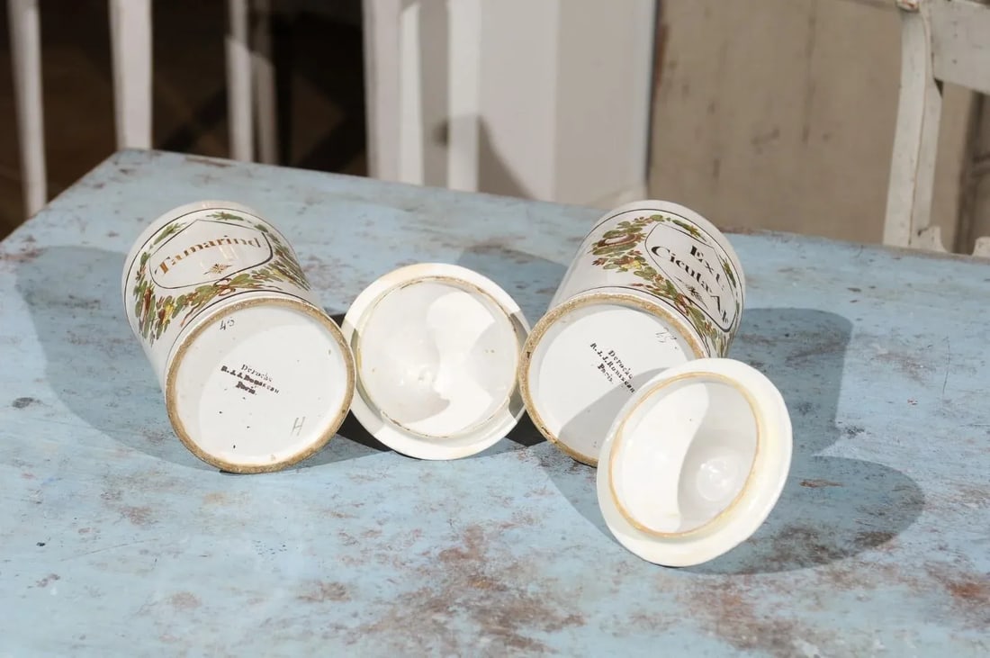 Late 18th Century French Directoire Lidded Apothecary Jars with Labels- a Pair - 6