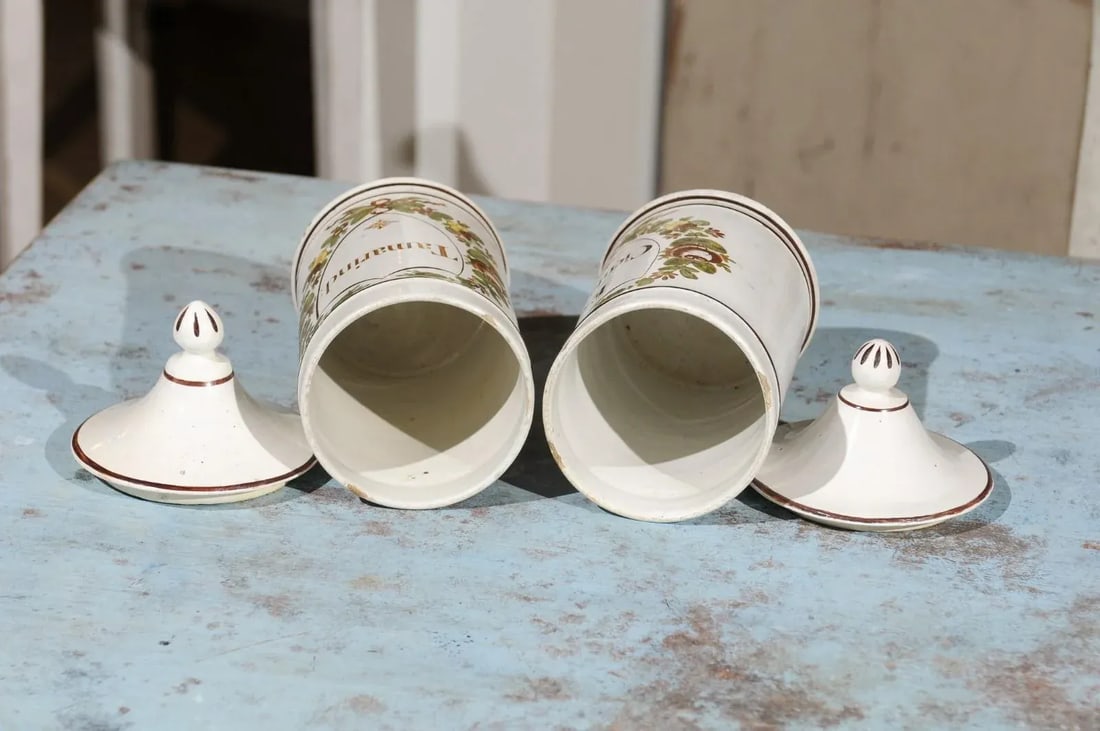 Late 18th Century French Directoire Lidded Apothecary Jars with Labels- a Pair - 8