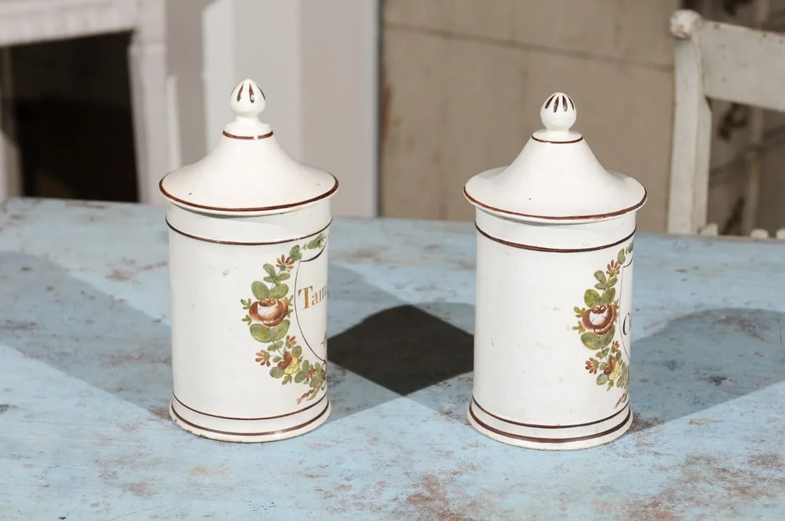 Late 18th Century French Directoire Lidded Apothecary Jars with Labels- a Pair - 9