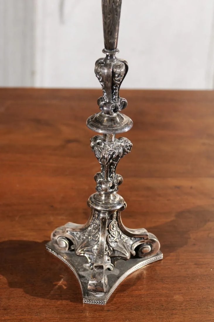 19th Century English Late Victorian Epergne with Silver Base and Crystal Vase - 11