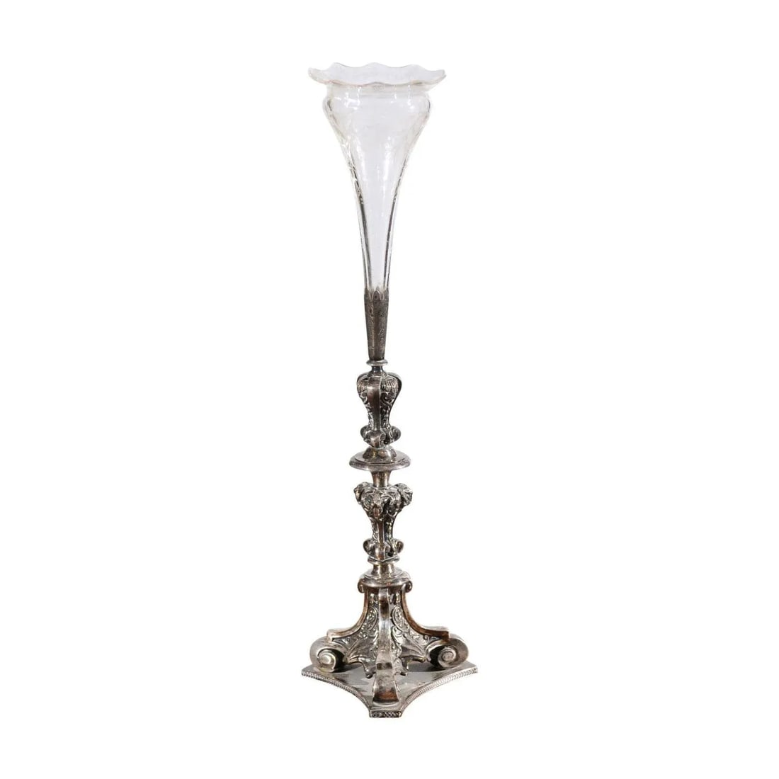 19th Century English Late Victorian Epergne with Silver Base and Crystal Vase - 12