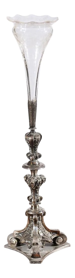 19th Century English Late Victorian Epergne with Silver Base and Crystal Vase (1 of 12)