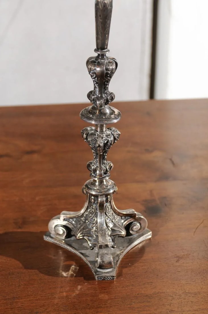 19th Century English Late Victorian Epergne with Silver Base and Crystal Vase - 4