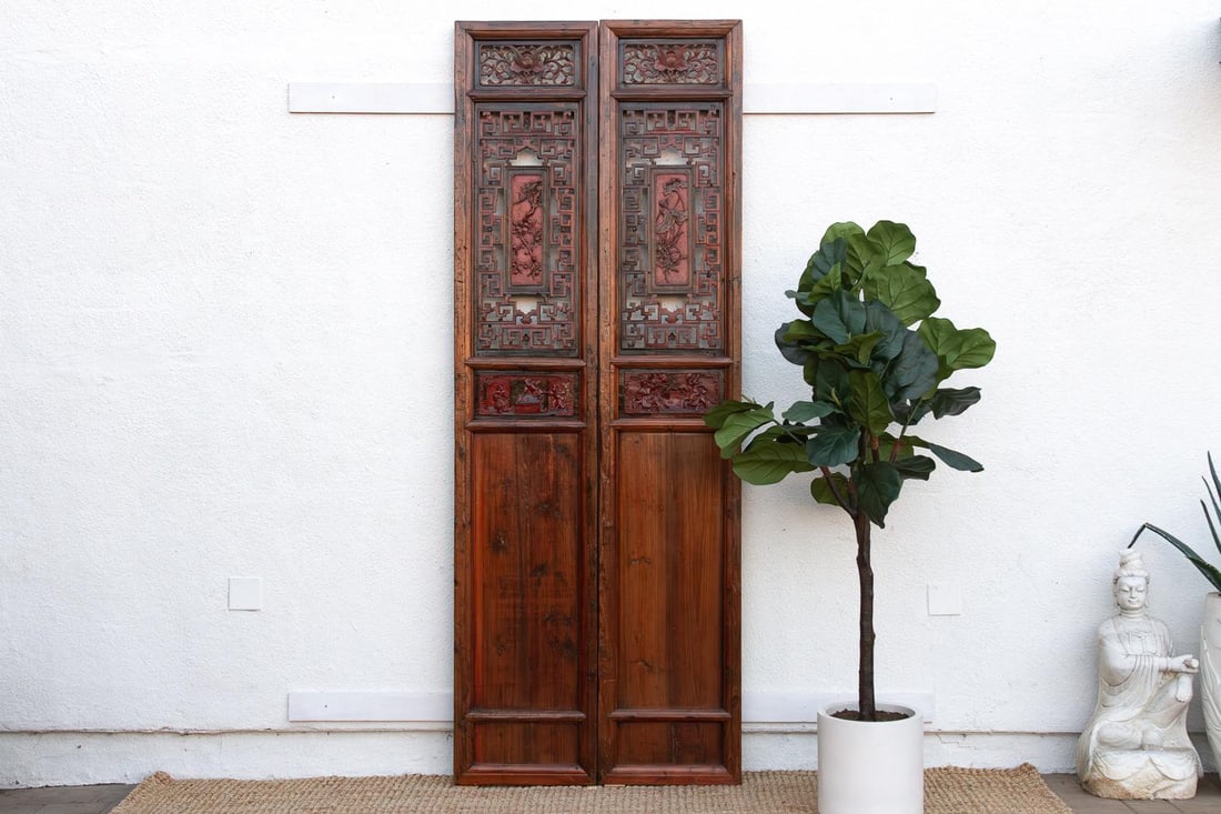 Monumental 103" Tall Chinese Lattice Door Screens, a Pair - 10