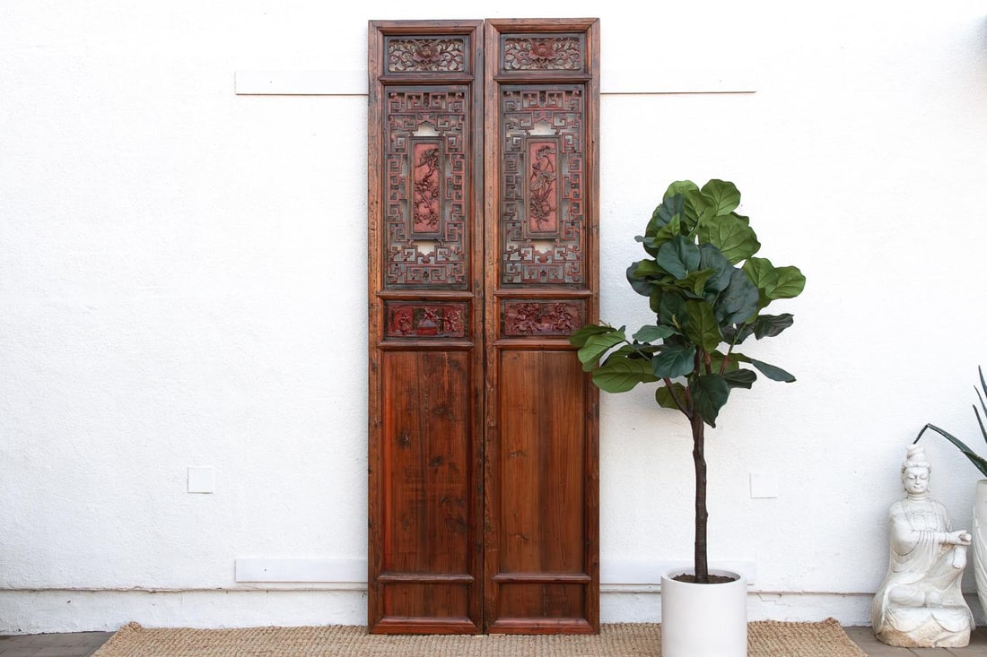 Monumental 103" Tall Chinese Lattice Door Screens, a Pair - 3