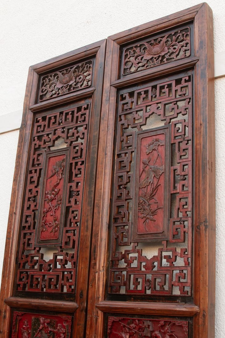 Monumental 103" Tall Chinese Lattice Door Screens, a Pair - 7