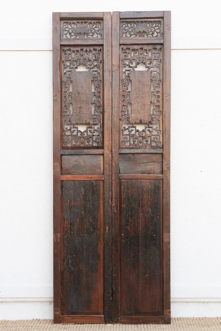 Monumental 103" Tall Chinese Lattice Door Screens, a Pair - 8