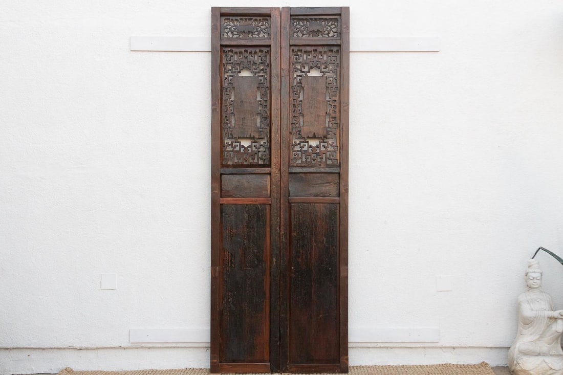 Monumental 103" Tall Chinese Lattice Door Screens, a Pair - 9