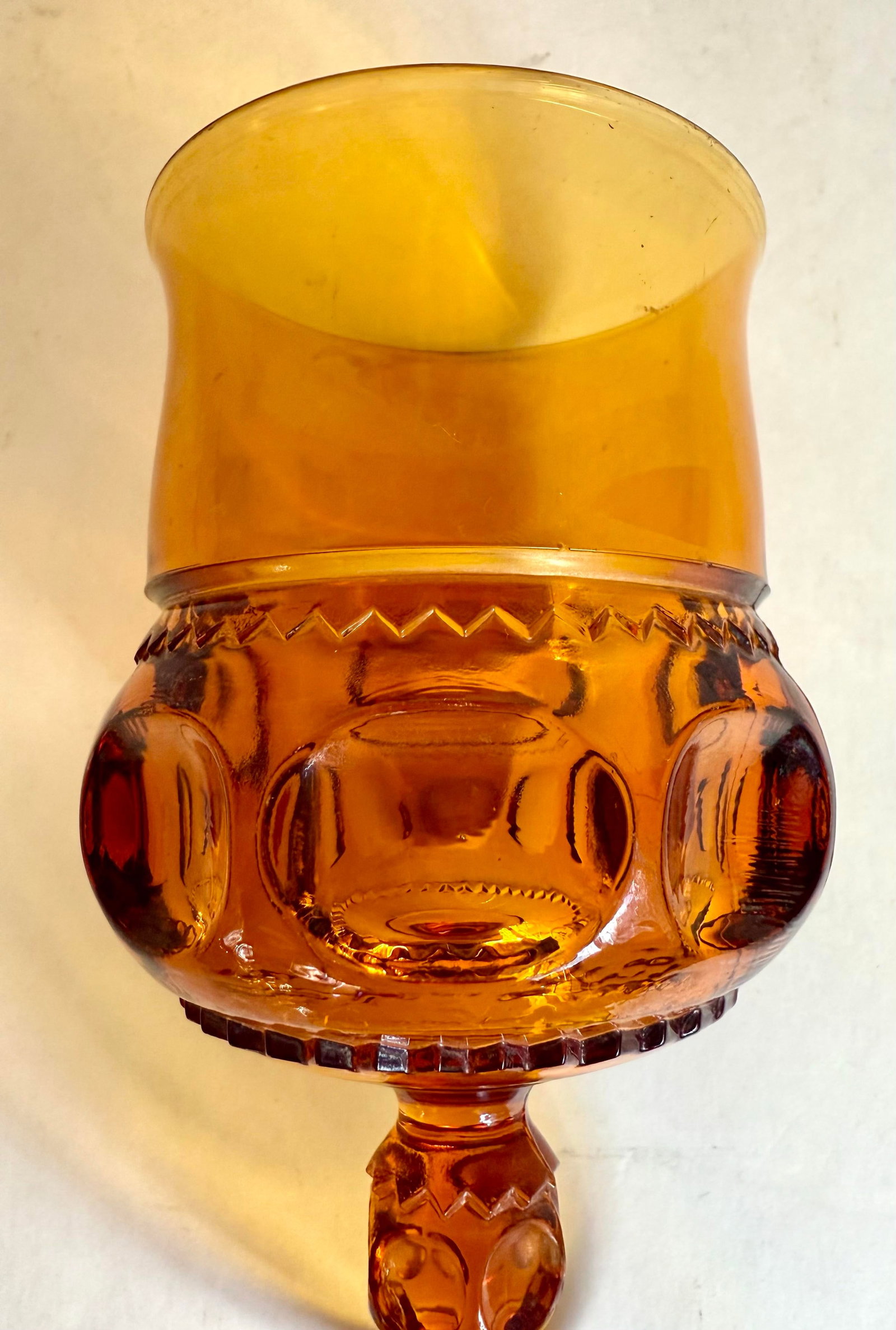 1960s Set of 10 Vintage Amber Glass Thumbprint Wine Glass Goblet Set - 4