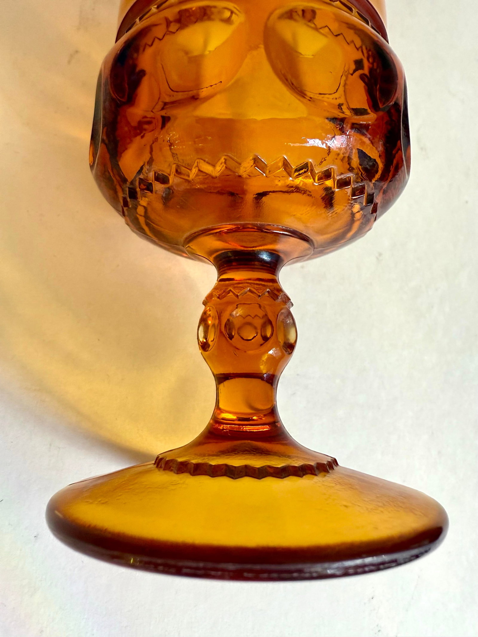 1960s Set of 10 Vintage Amber Glass Thumbprint Wine Glass Goblet Set - 6