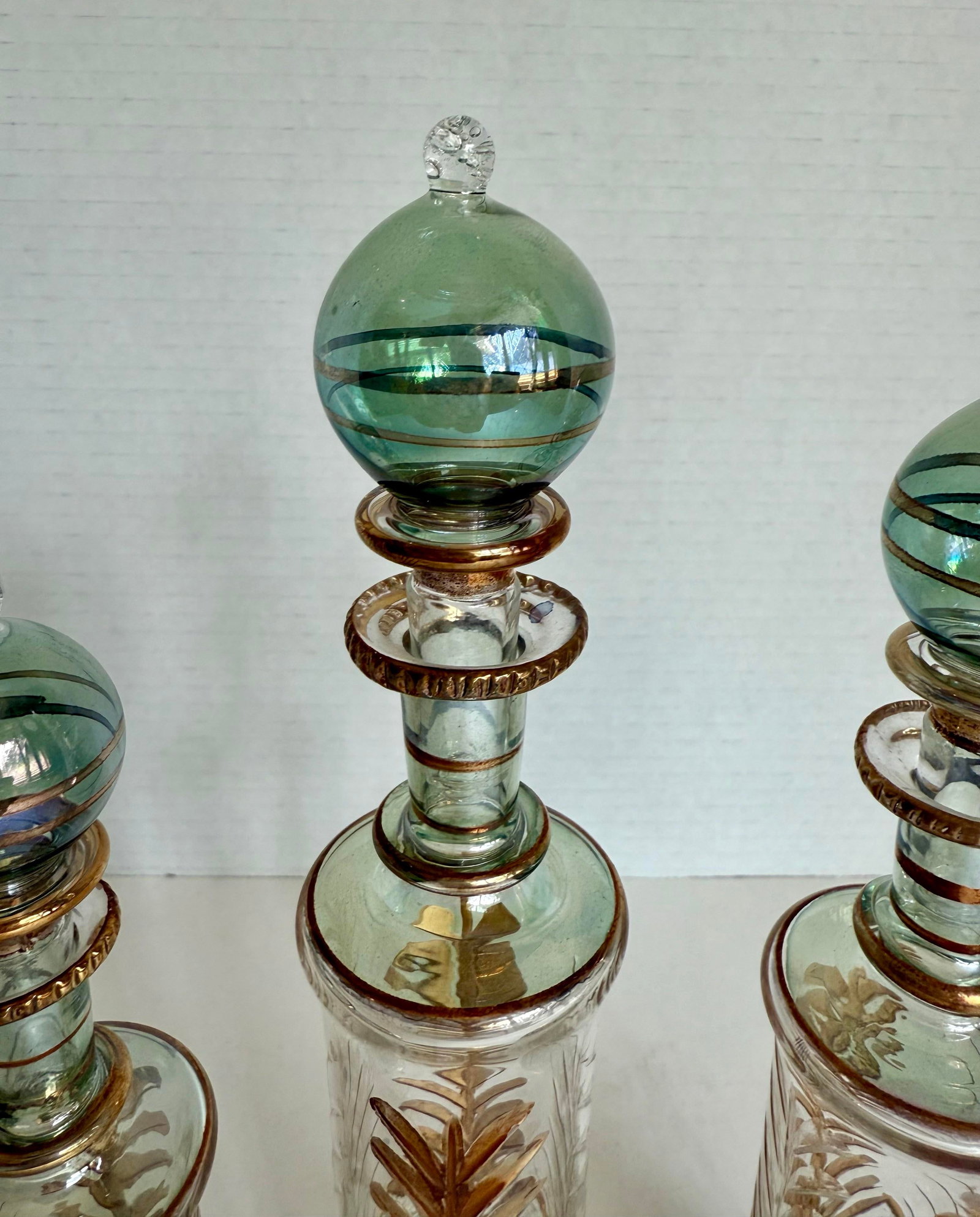 Vintage Set of 3 Hand-Blown Glass Perfume Apothecary Bottles and Stoppers - 2