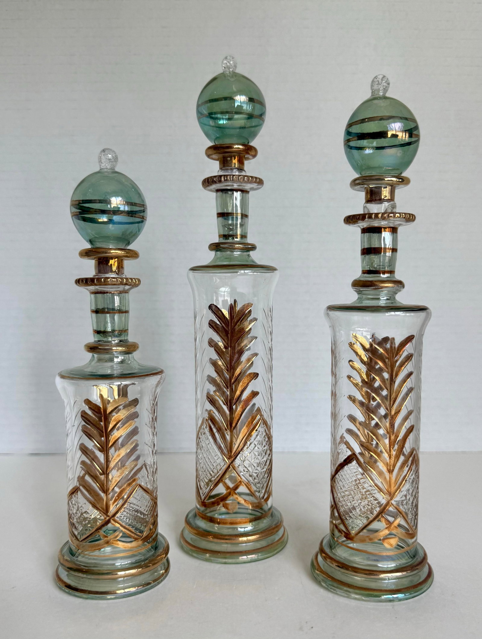 Vintage Set of 3 Hand-Blown Glass Perfume Apothecary Bottles and Stoppers - 3
