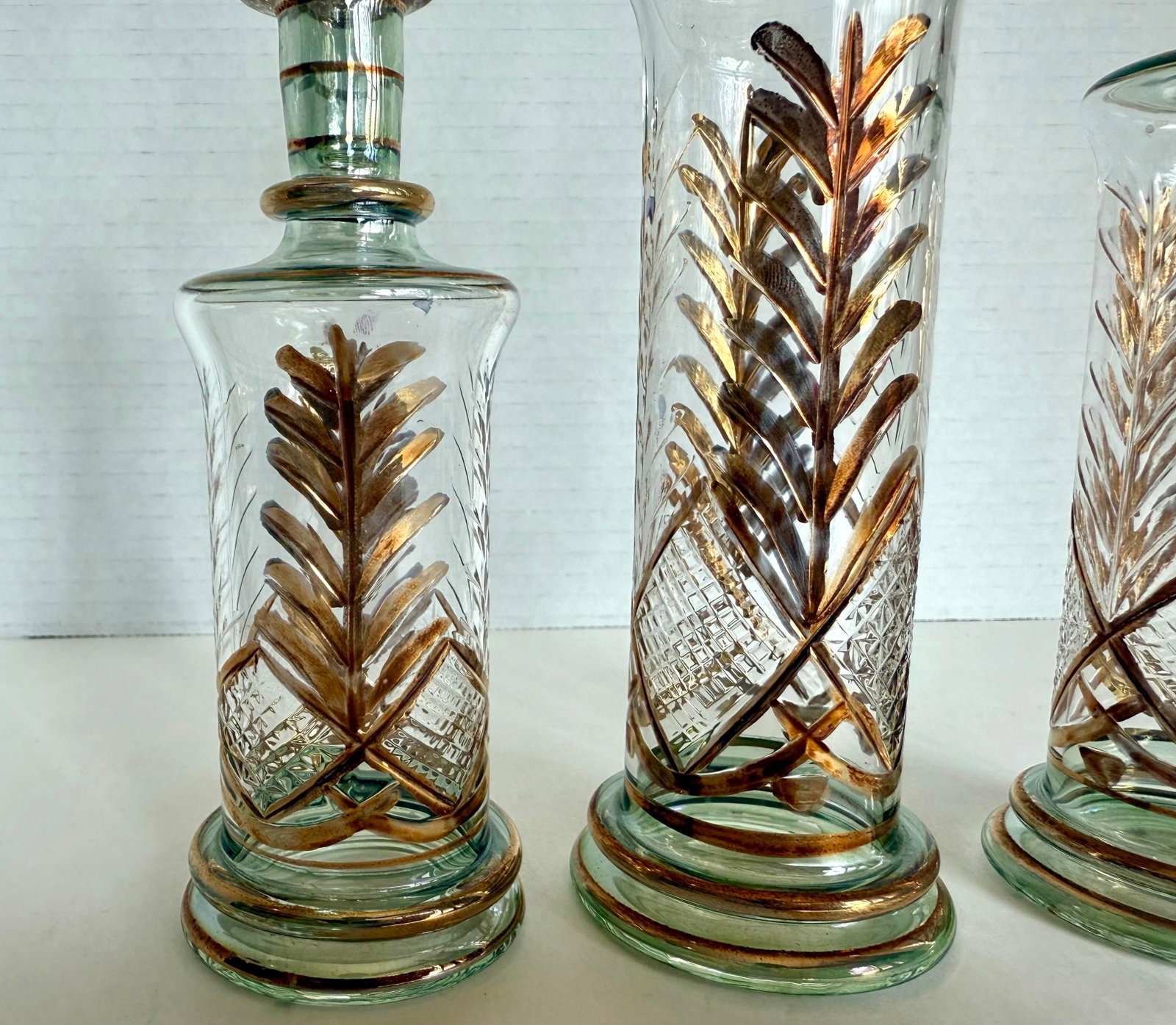 Vintage Set of 3 Hand-Blown Glass Perfume Apothecary Bottles and Stoppers - 4
