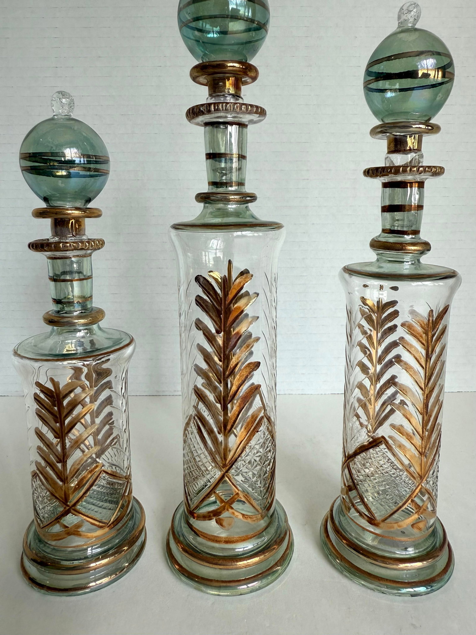 Vintage Set of 3 Hand-Blown Glass Perfume Apothecary Bottles and Stoppers - 5