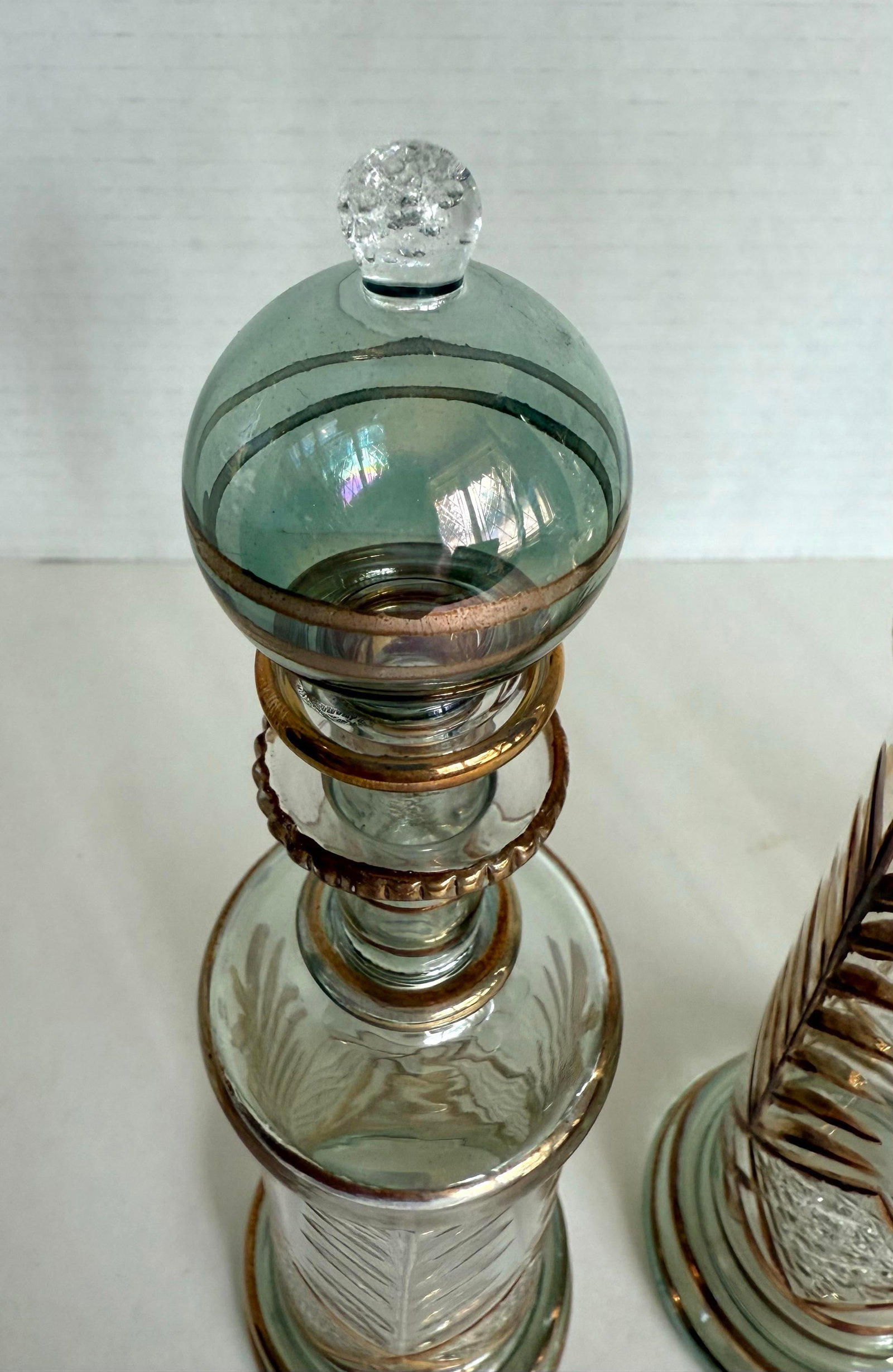 Vintage Set of 3 Hand-Blown Glass Perfume Apothecary Bottles and Stoppers - 6