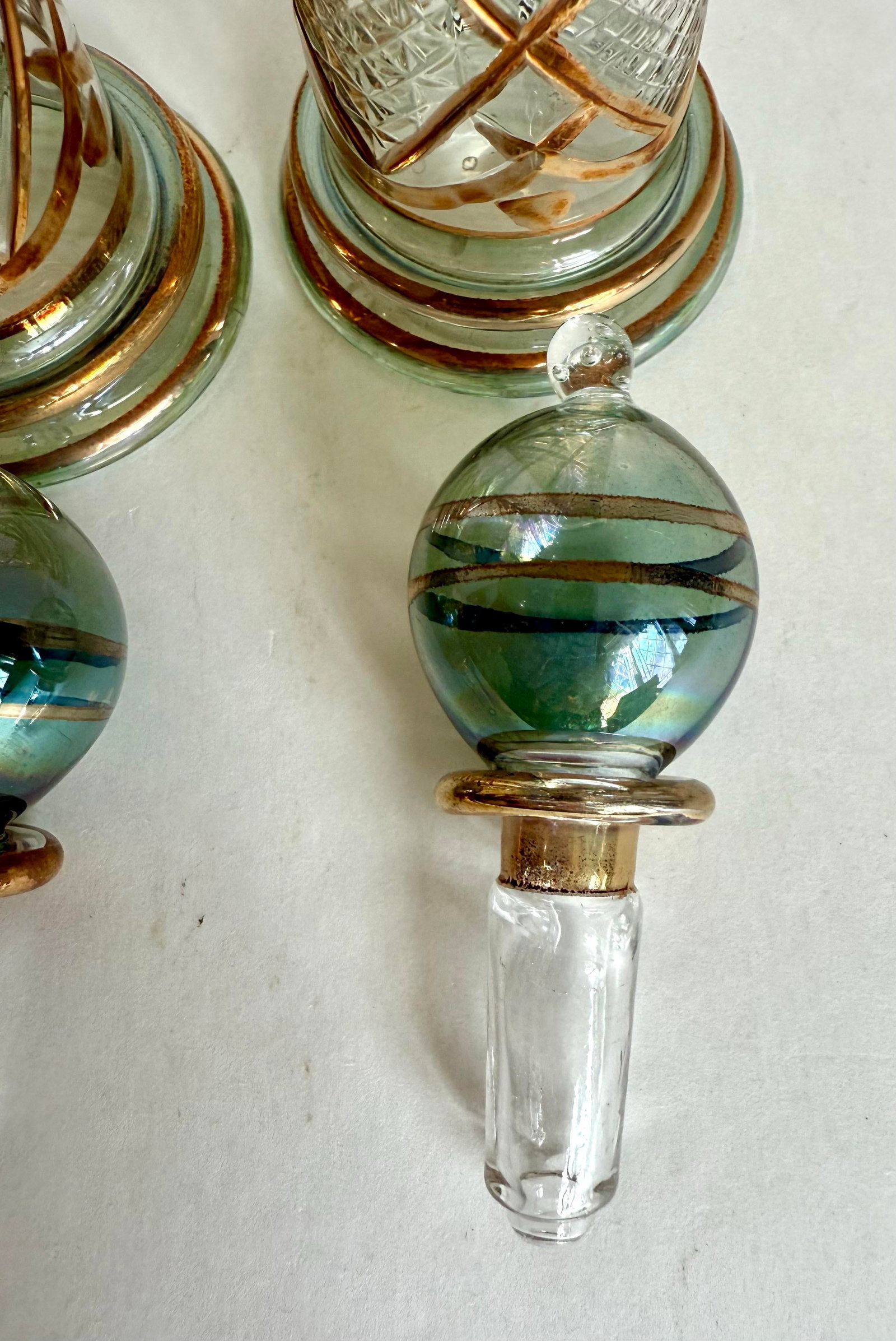 Vintage Set of 3 Hand-Blown Glass Perfume Apothecary Bottles and Stoppers - 8