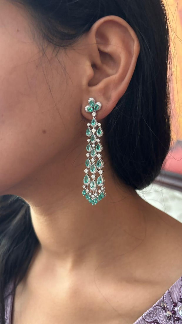 Natural diamond 2.49cts & emerald 5.67cts earring in 18k gold - 13