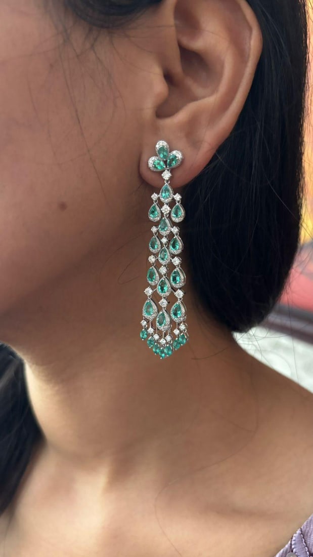 Natural diamond 2.49cts & emerald 5.67cts earring in 18k gold - 14
