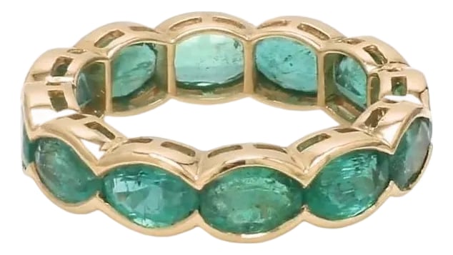 Natural 5.28 cts Zambian emerald band ring in 18k gold: Emerald bezel set oval eternity band ring gold, Natural 6x4MM 7CTW emerald oval east west eternity band ring, Emerald wedding band ring gold STONE DETAILS : âœ¦ Gemstone : Emerald