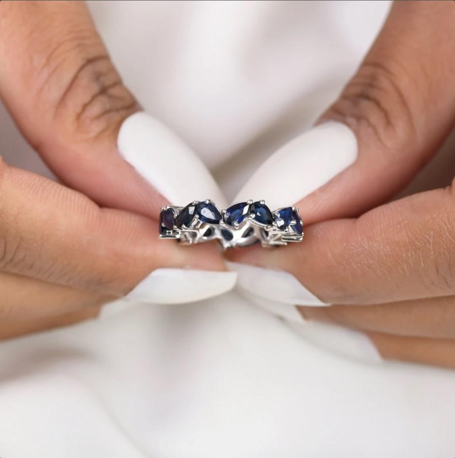 Natural 4.04 cts blue sapphire zig zag ring in 18k gold - 10