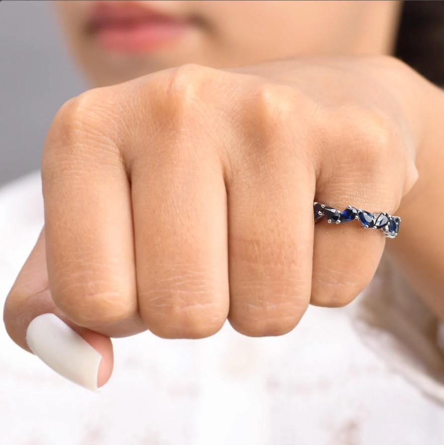 Natural 4.04 cts blue sapphire zig zag ring in 18k gold - 13