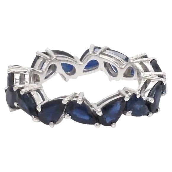 Natural 4.04 cts blue sapphire zig zag ring in 18k gold - 15