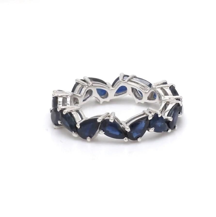 Natural 4.04 cts blue sapphire zig zag ring in 18k gold - 17
