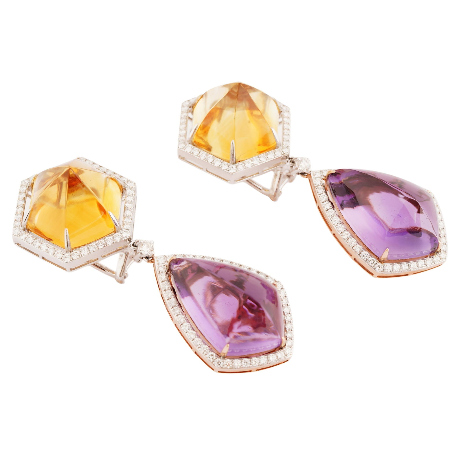 Natural diamond 2.14cts &crystal 35.33cts&amethyst42.04cts earring in 18k gold - 4