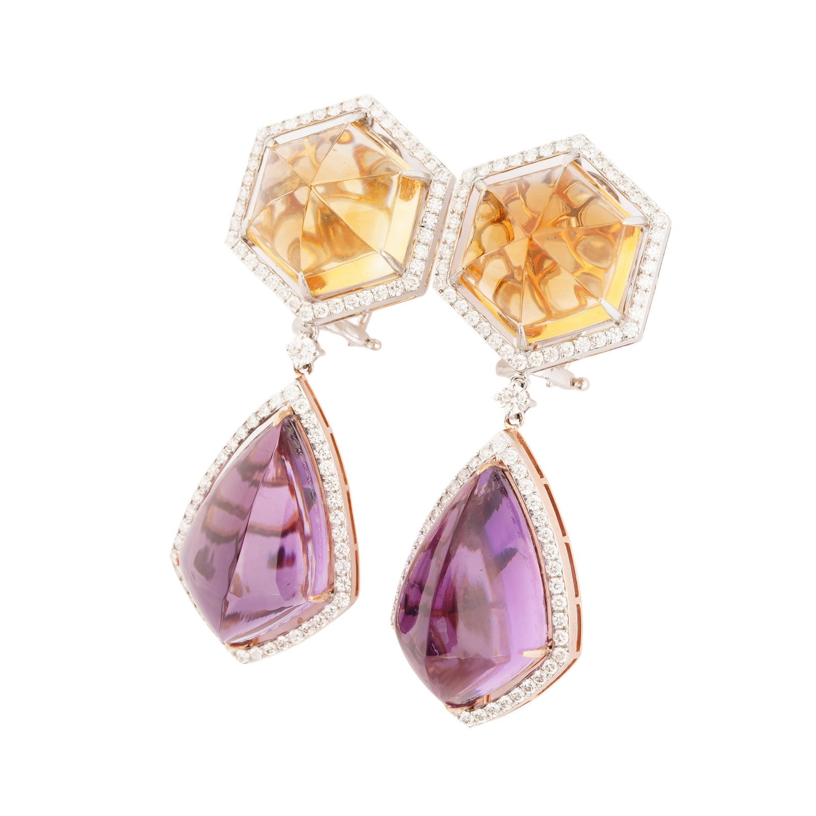 Natural diamond 2.14cts &crystal 35.33cts&amethyst42.04cts earring in 18k gold - 5