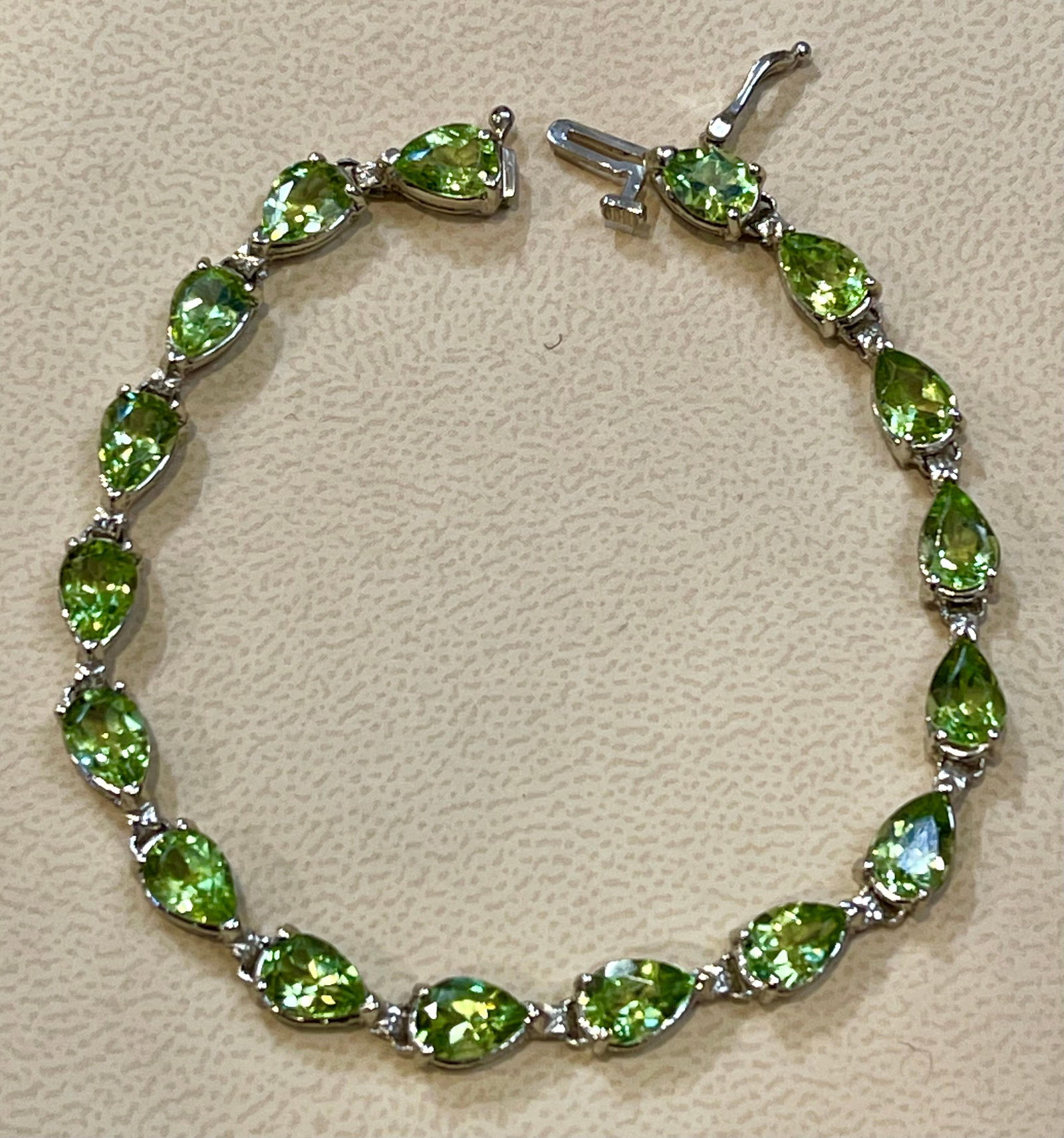 15 Carat Genuine Natural Peridot & Diamond Tennis Bracelet 14 Karat White Gold - 10
